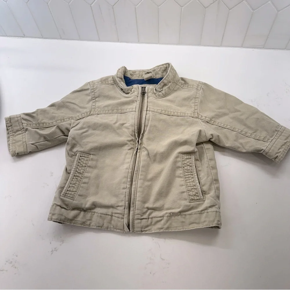 Gap kids tan khaki canvas jacket brown babygap zip up coat 100% cotton